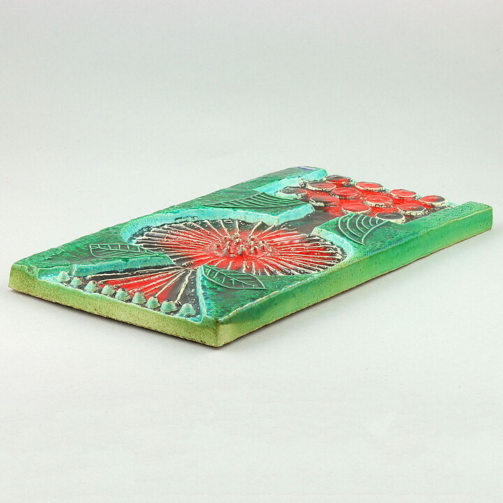 リサラーソン  緑/赤色の花の陶板  限定品  35cm  1960年代