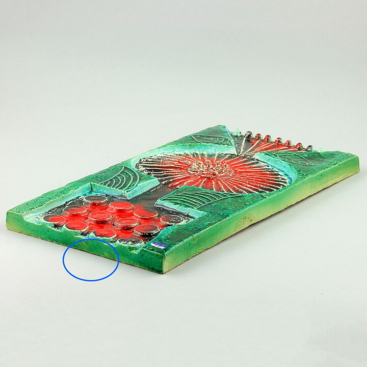 Lisa Larson (1960s) Limited Green/Red Flower Wall Plaque 35 cm