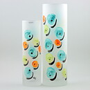 Monica Backström (Candy 2004) Two Frosty Cylinder Vases with Colorful Decor 26–32 cm