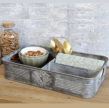 Zinklåda stor besticklåda med 4 fack lantlig stil shabby chic Gårdsromantik