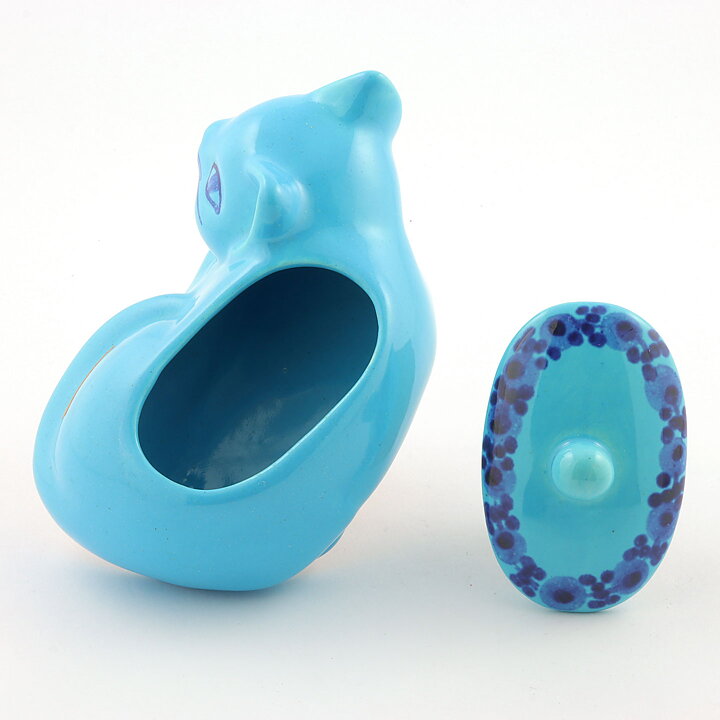 メルタ・グルンディッツ  ターコイズブルーのネコの容器  15/8cm  1970年代