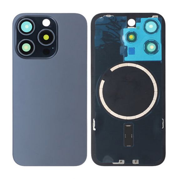 iPhone 15 Pro Baksida Glas med Magsafe Magnet med tejp - Blå