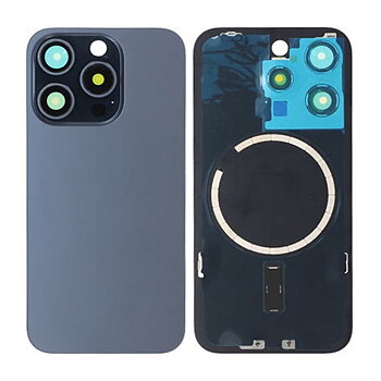 iPhone 15 Pro Baksida Glas med Magsafe Magnet med tejp - Blå