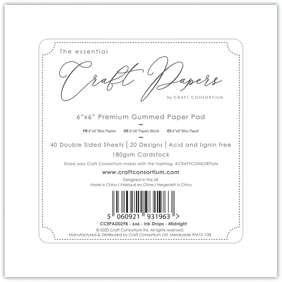 Craft Consortium-Essential Craft Papers 6x6 Inch Paper Pad Ink Drops Midnight - 6