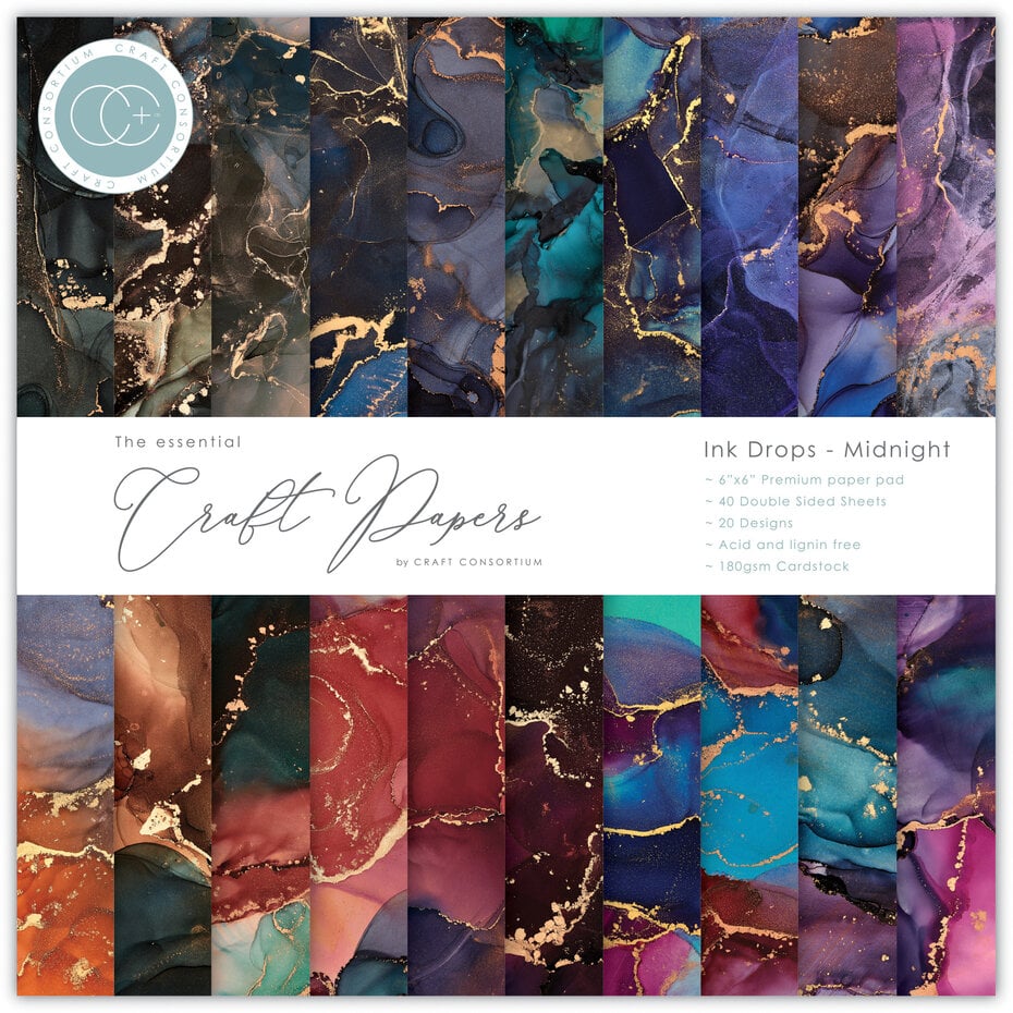 Craft Consortium-Essential Craft Papers 6x6 Inch Paper Pad Ink Drops Midnight