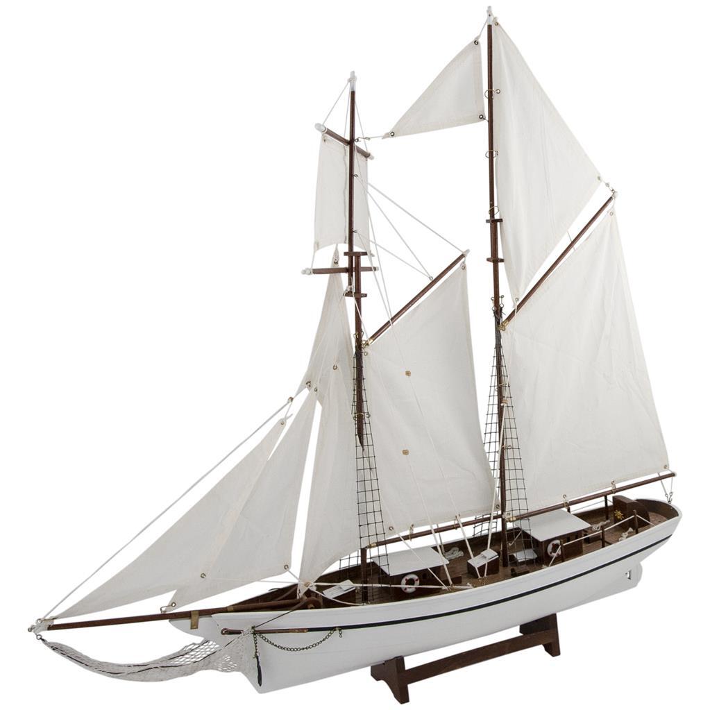 Modell segelbåt, 2-mastat, Vit (87x85x15)