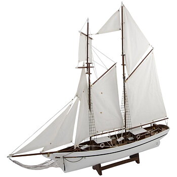 Modell segelbåt, 2-mastat, Vit (87x85x15)