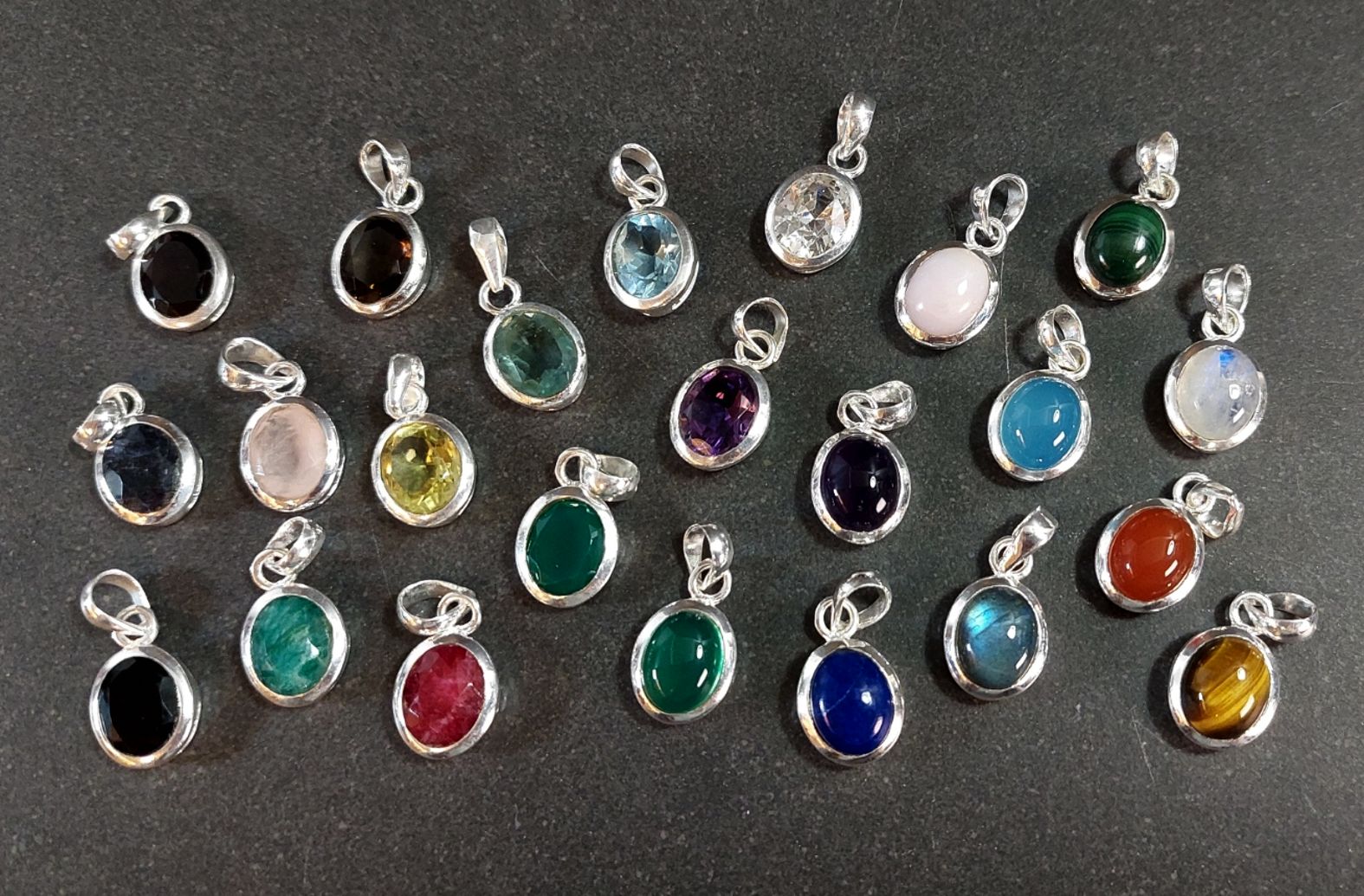 Silver hänge med Sten Cabochon - Rund