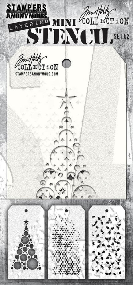 Tim Holtz Mini Stencil Set 62 MST062  3PCS - 6