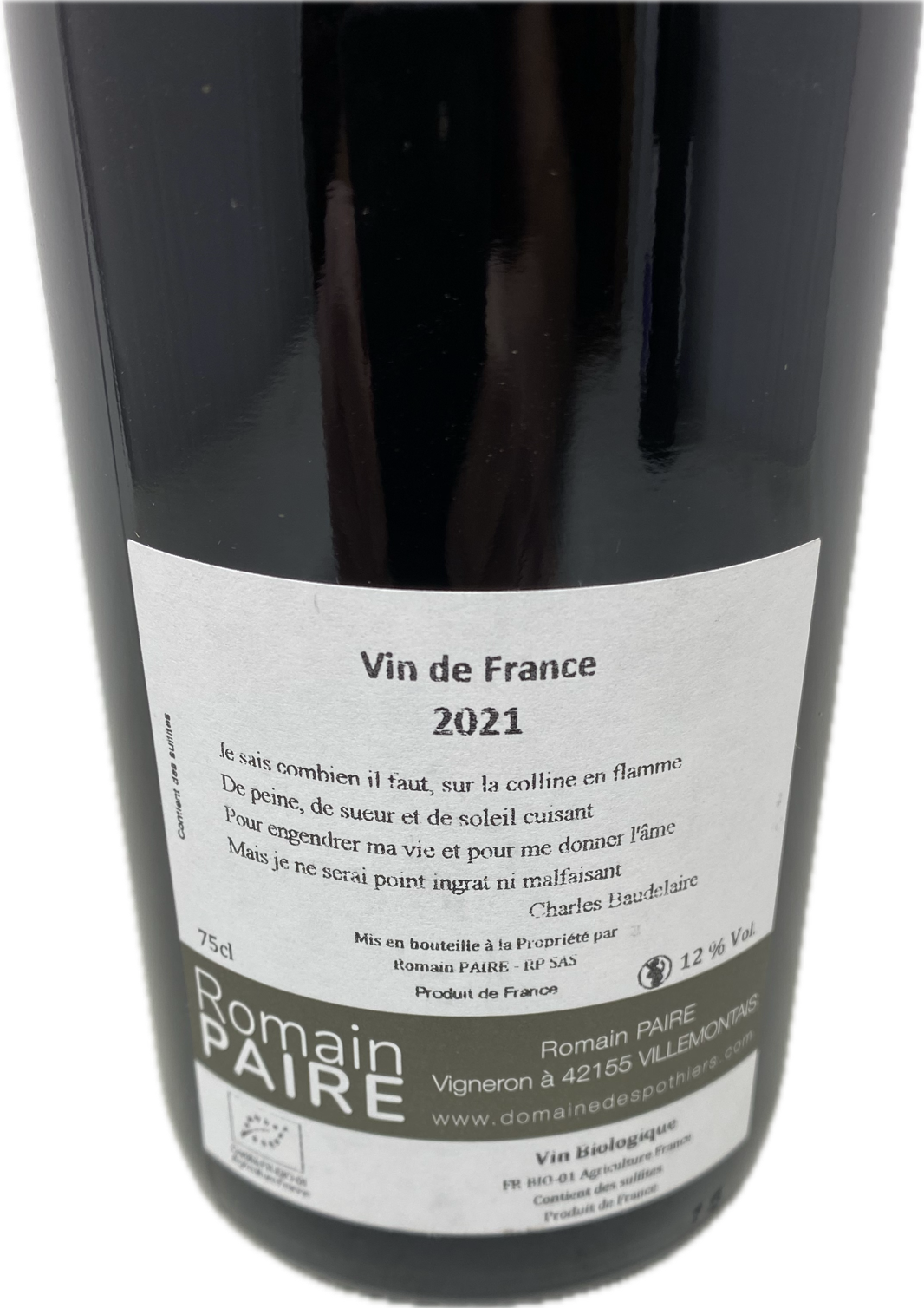 2021 VDF LA COLLINE EN FLAMME ROMAINE PAIRE, 75 cl - 2