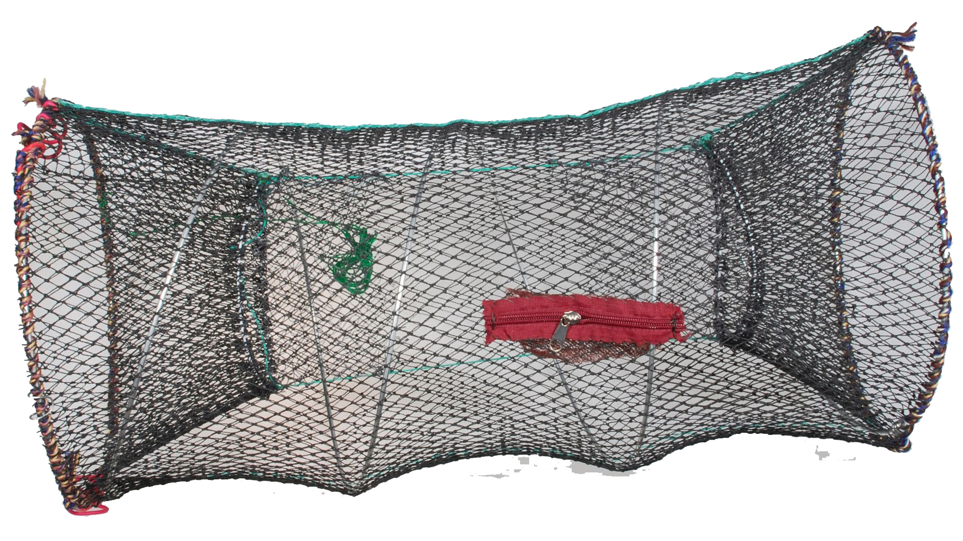 Sturdy crayfish trap made of coarse yarn, which contributes to increased longevity. Zippered compartment for optional bait. Dimensions: 62x30cm
