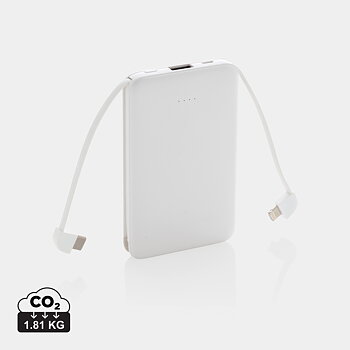 5.000 mAh powerbank i fickformat med integrerade kablar