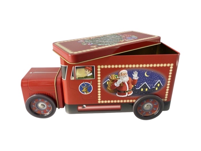 Plåtburk lastbil jultomte 24 cm