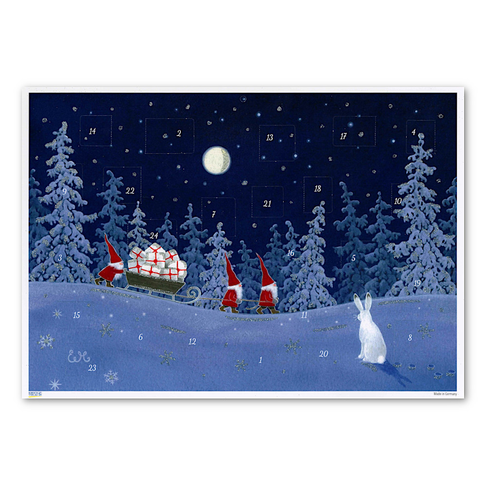 Adventskalender A4 - Tomtar med släde & Fullmåne
