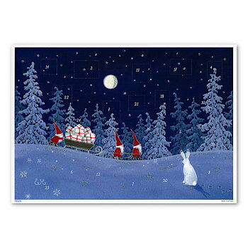 Adventskalender A4 - Tomtar med släde & Fullmåne