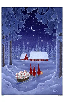 Adventskalender A4 - Tomtar med släde & julklappar