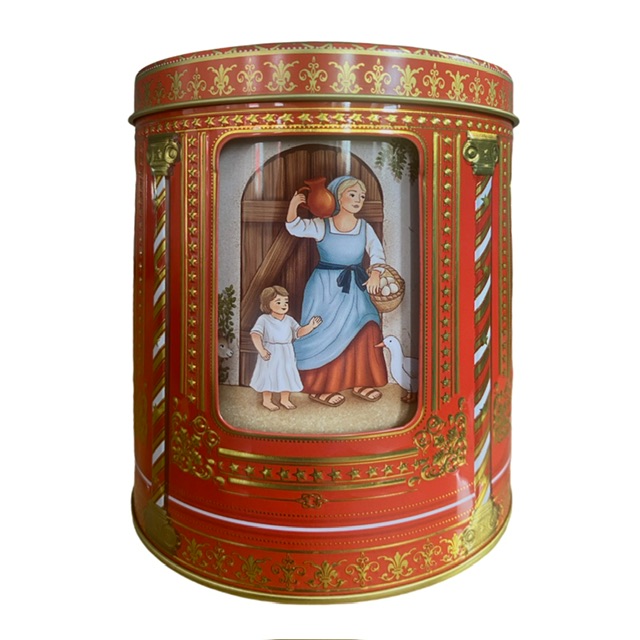 Plåtburk speldosa julkrubba röd 16 cm - 4