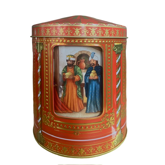 Plåtburk speldosa julkrubba röd 16 cm - 5