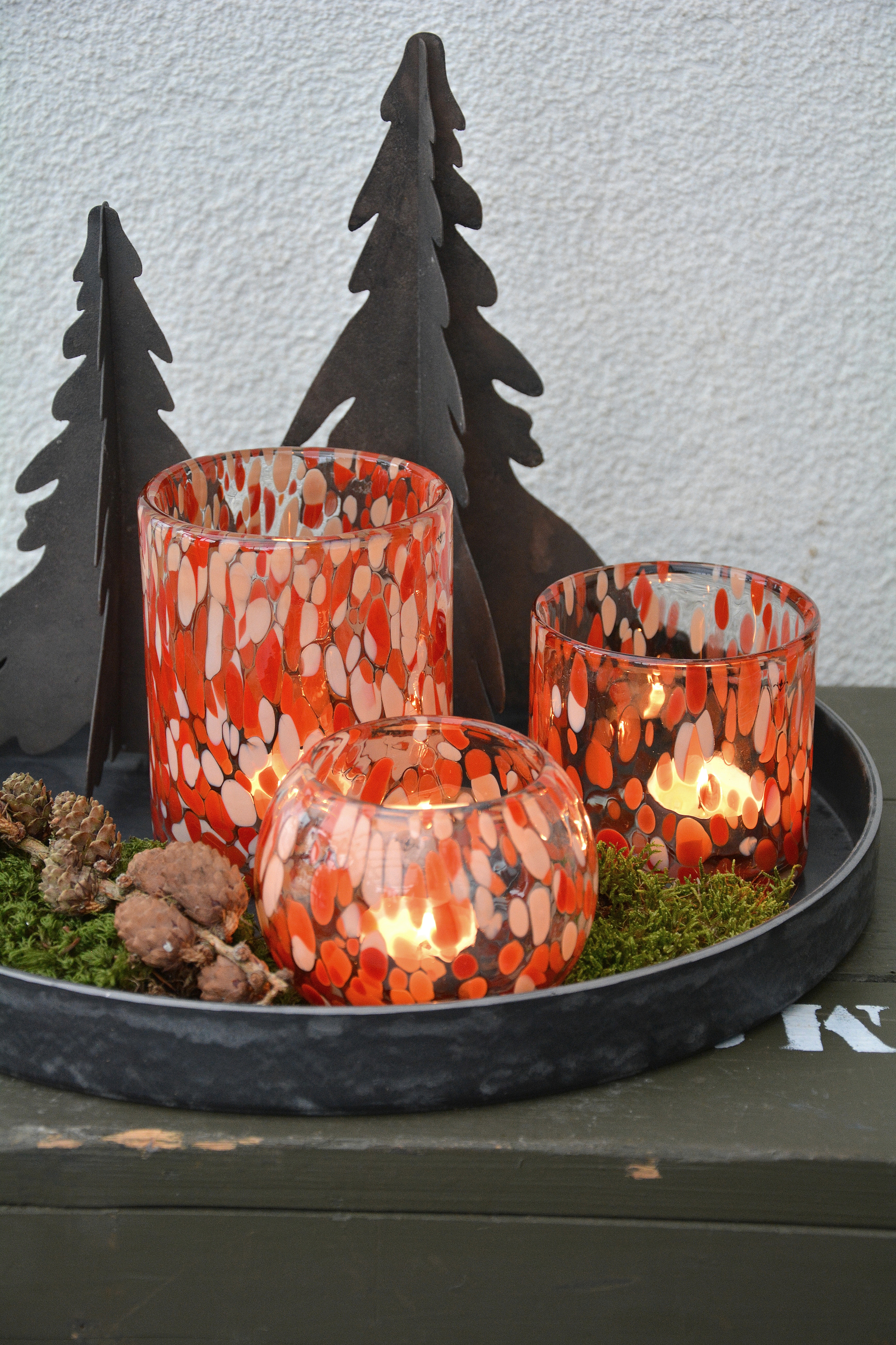Ljuslykta party röd glas 10 cm rund