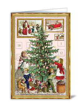 Adventskalenderkort - Children Decorating Tree