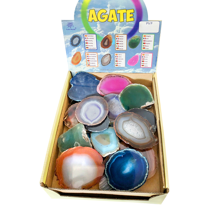 Agatplattor i en displaybox