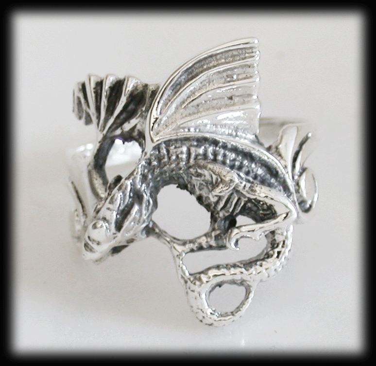 Kinesisk drake ring i Äkta silver. - 2