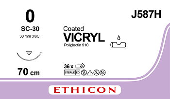 Vicryl suture 0, J587H, FSL needle, 70 cm purple