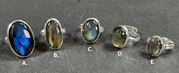 Ställbara Silverringar med Oval Labradorit Cabochon 