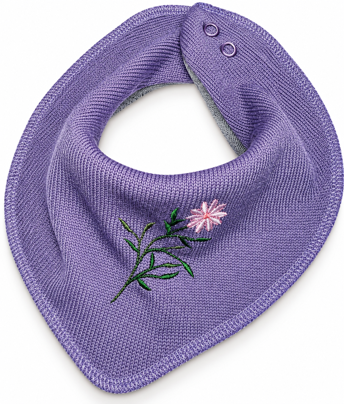 Dregelscarf i 100 % ull Reuse – lila med blomma | One size