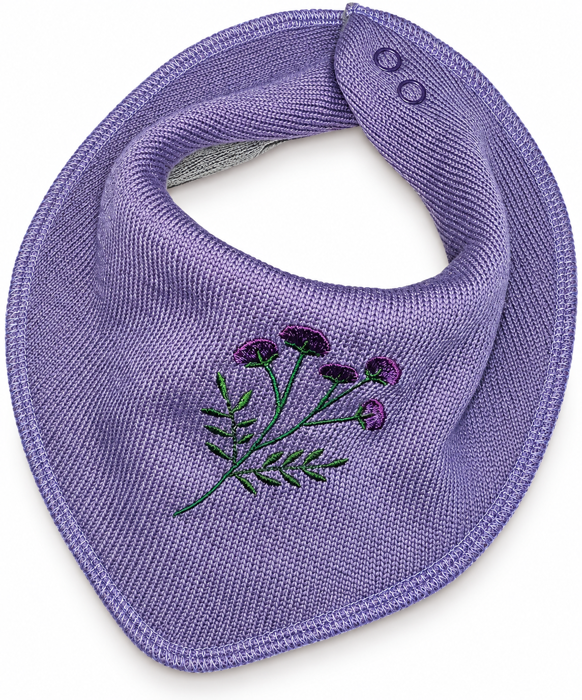 Dregelscarf i 100 % ull Reuse – lila med blomsterkvist | One size