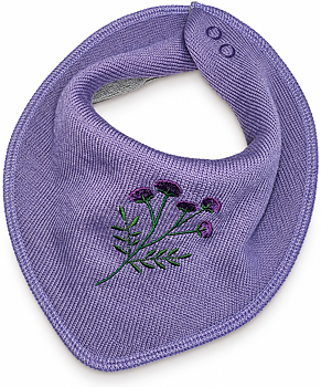 Dregelscarf i 100 % ull Reuse – lila med blomsterkvist | One size