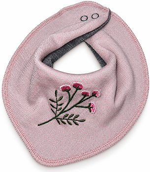 Dregelscarf i 100 % ull Reuse – puderrosa med blommor | One size