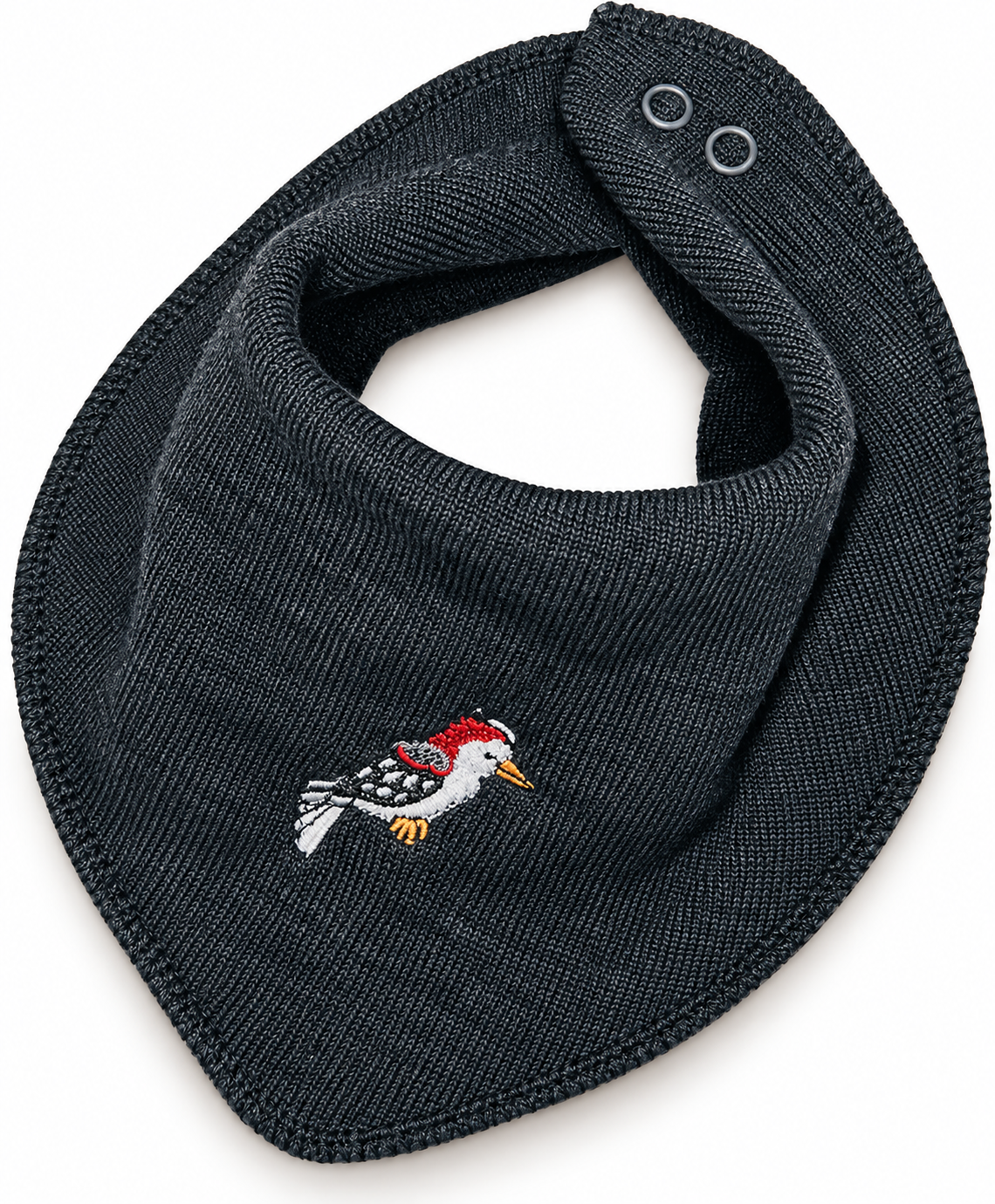 Dregelscarf i 100 % ull Reuse – mörkgrå med fågel | One size