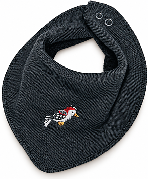 Dregelscarf i 100 % ull Reuse – mörkgrå med fågel | One size
