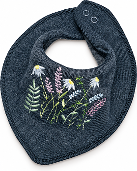 Dregelscarf i 100 % ull Reuse – mörkgrå med ängsblommor | One size