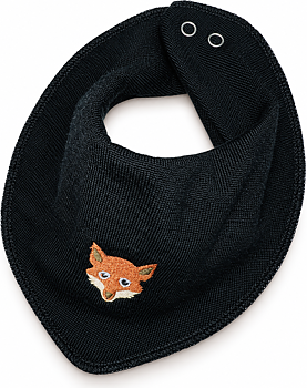 Dregelscarf i 100 % ull Reuse – svart med räv | One size