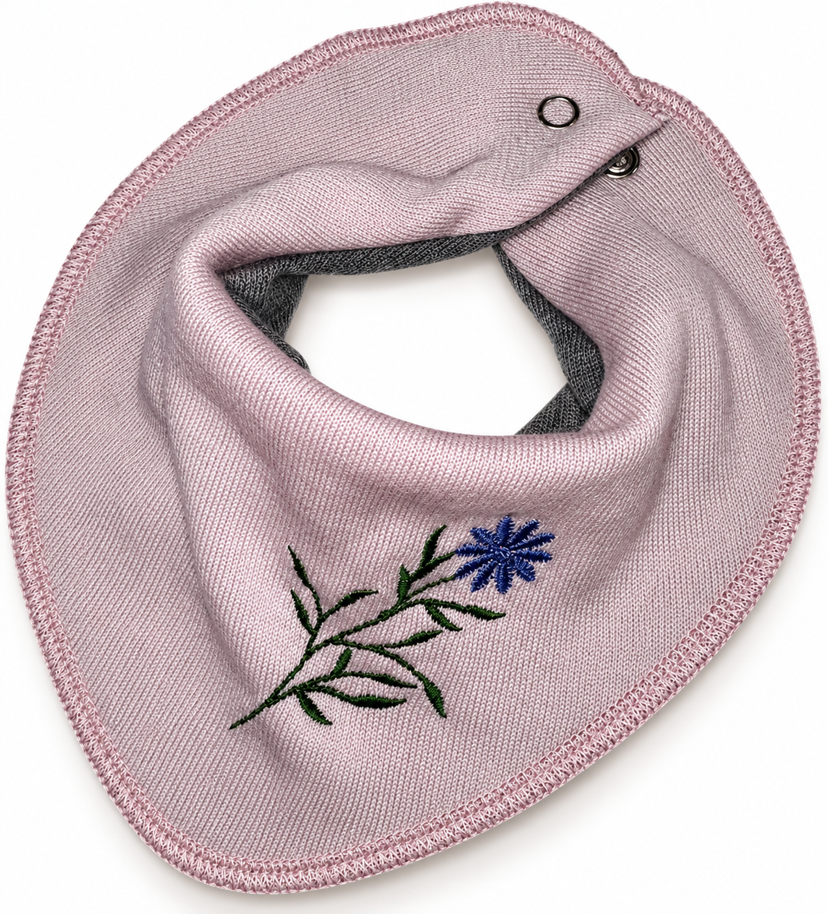 Dregelscarf i 100 % ull Reuse – puderrosa med blå blomma | One size
