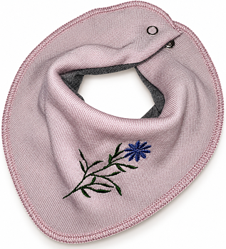 Dregelscarf i 100 % ull Reuse – puderrosa med blå blomma | One size