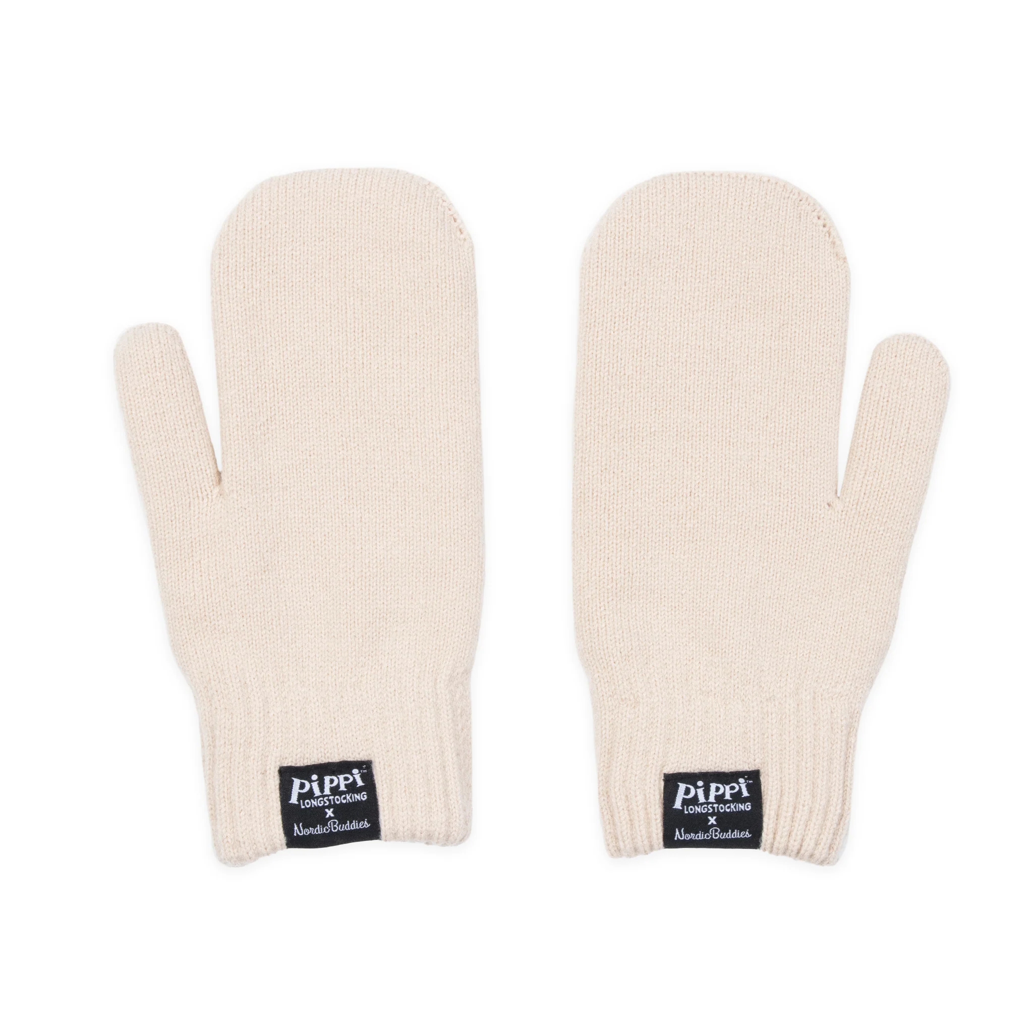 Pippi Embroidered Mittens - Adult Size - Beige - 2