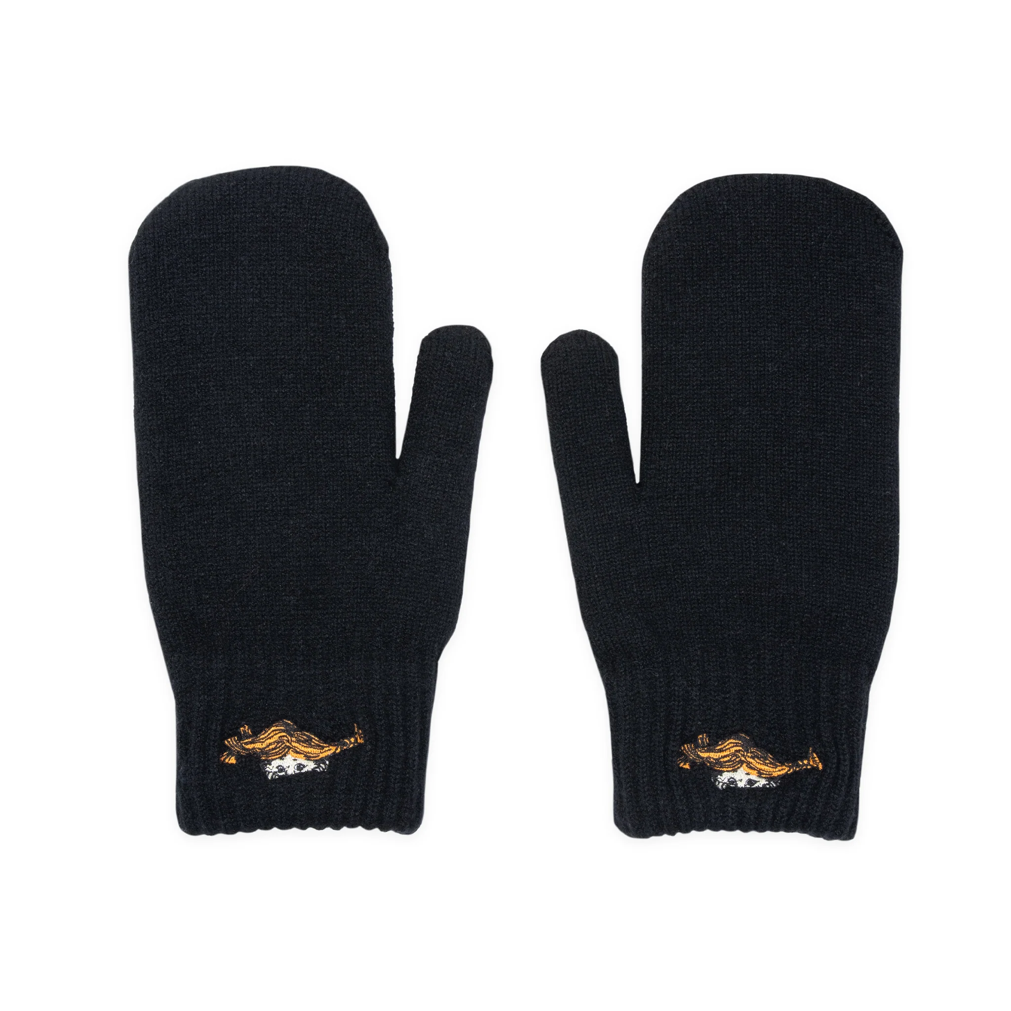 Pippi Embroidered Mittens - Adult Size - Black