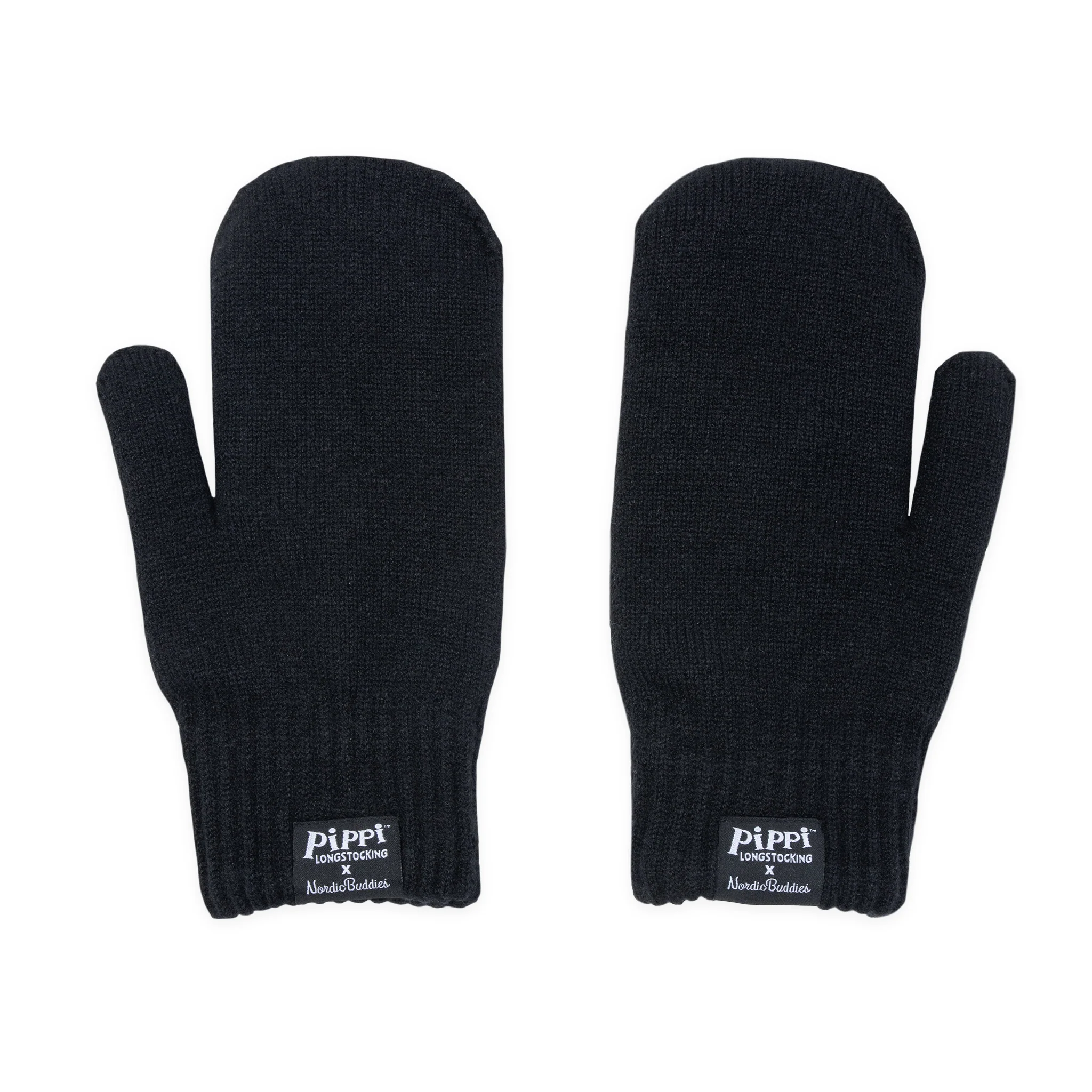 Pippi Embroidered Mittens - Adult Size - Black - 2