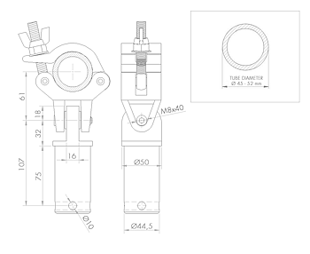 Stabilisatorkoppling med adapterplugg för Ø 45 till 52 mm rör / 250 kg