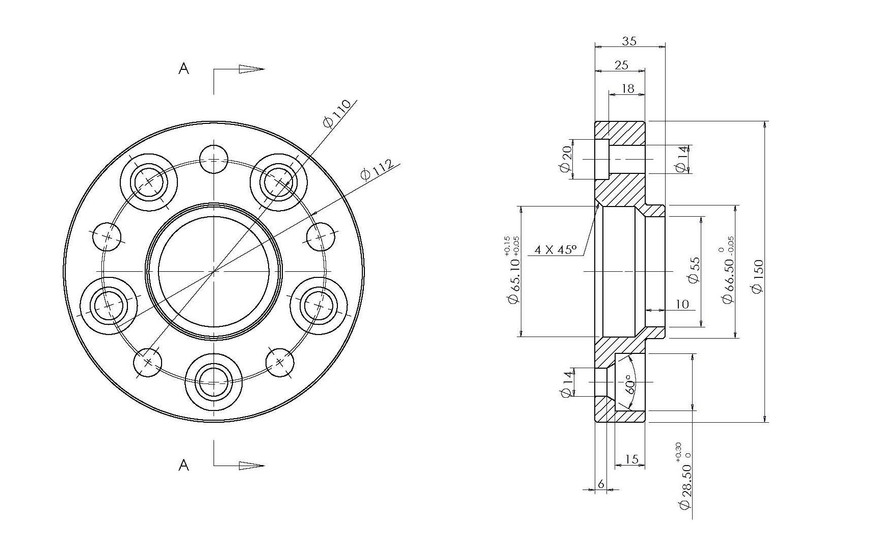 Spacer 25 mm omvandlar 5x110 till 5/112 - 4