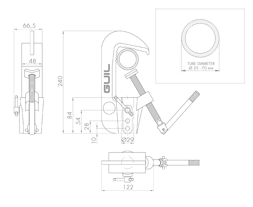 TV hook clamp  for round and square tubes / 300 kg - 2