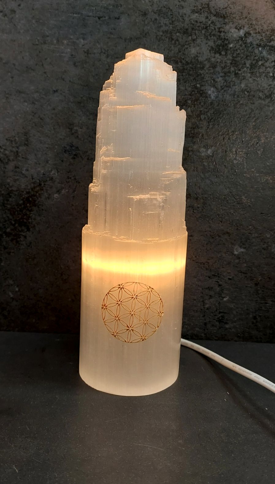 Selenit Lampa - Livets Blomma med sladd - 25cm