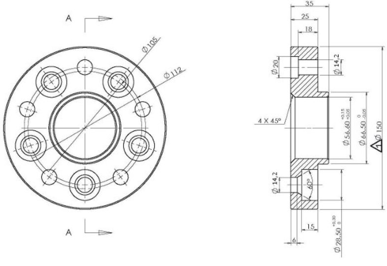 Spacer 25 mm omvandlar 5x105 till 5x112 - 3