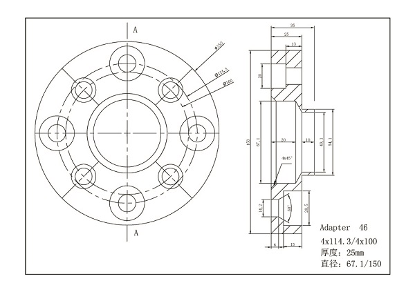 Spacer 25 mm omvandlar 4x114,3 till 4x100 - 3