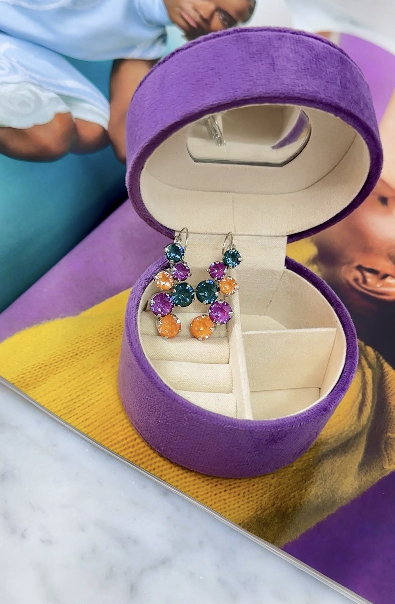 Earrings Vera Mango/Orchid/Pine Silver