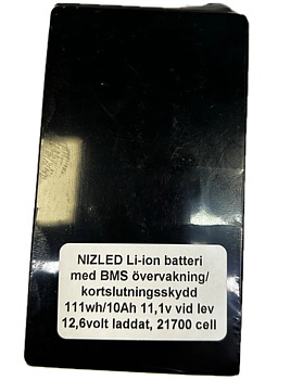 Li-ion batteri 12,6 (11,1) volt 10Ah med BMS, (batteri till E30D/E60D lampan)