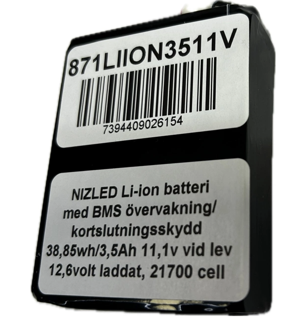 Li-ion batteri 12,6 (11,1) volt 3,5Ah med BMS, (batteri till E30D/E60D lampan)